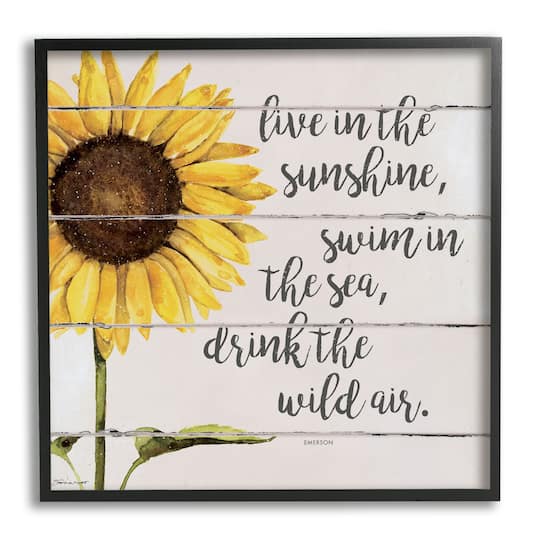 Stupell Industries Live In Sunshine Drink Wild Air Phrase Sunflower Framed Wall Art